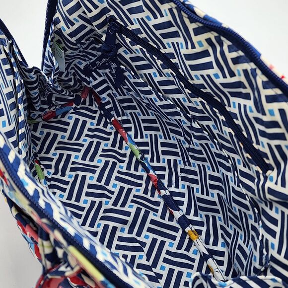 Vera Bradley 2012 Summer Cottage Blue Red Quilted Bowler Shoulder Bag - Picture 7 of 11